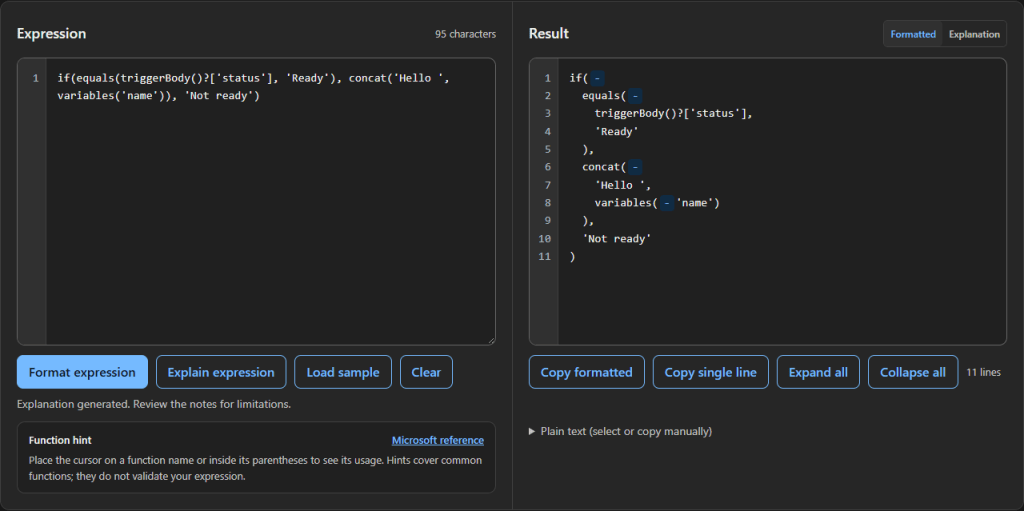 Formatter in the Fluent Graphite dark theme